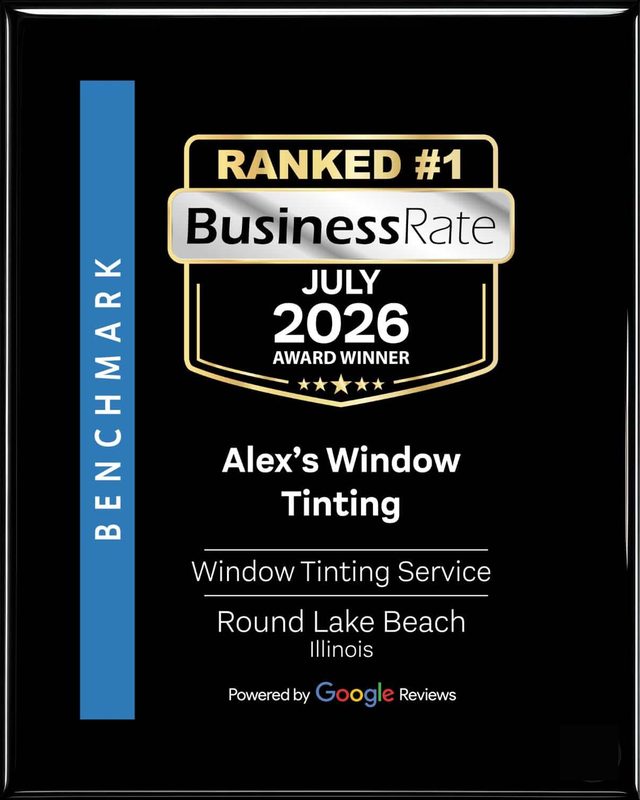 BusinessRate Ranked #1 award plaque, July 2026 - Alex's Window Tinting, Window Tinting Service, Round Lake Beach, Illinois