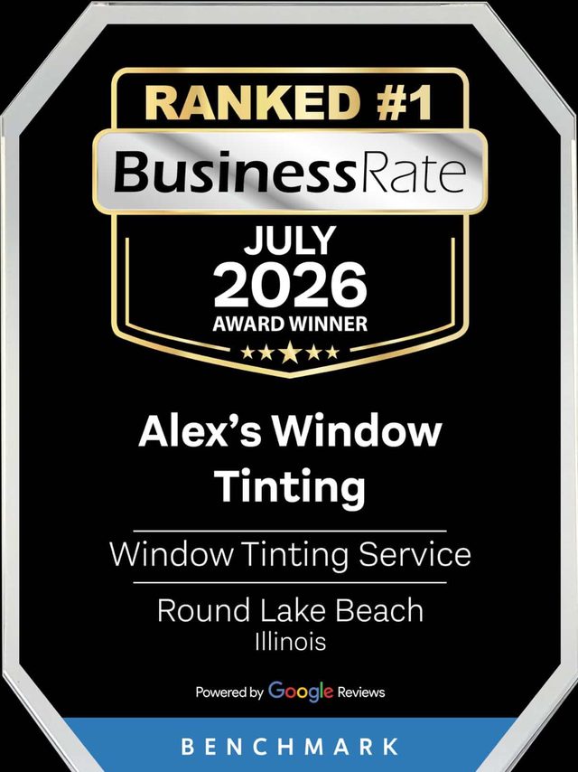 BusinessRate Ranked #1 award for Alex's Window Tinting, July 2026 — Window Tinting Service, Round Lake Beach, Illinois, based on Google reviews