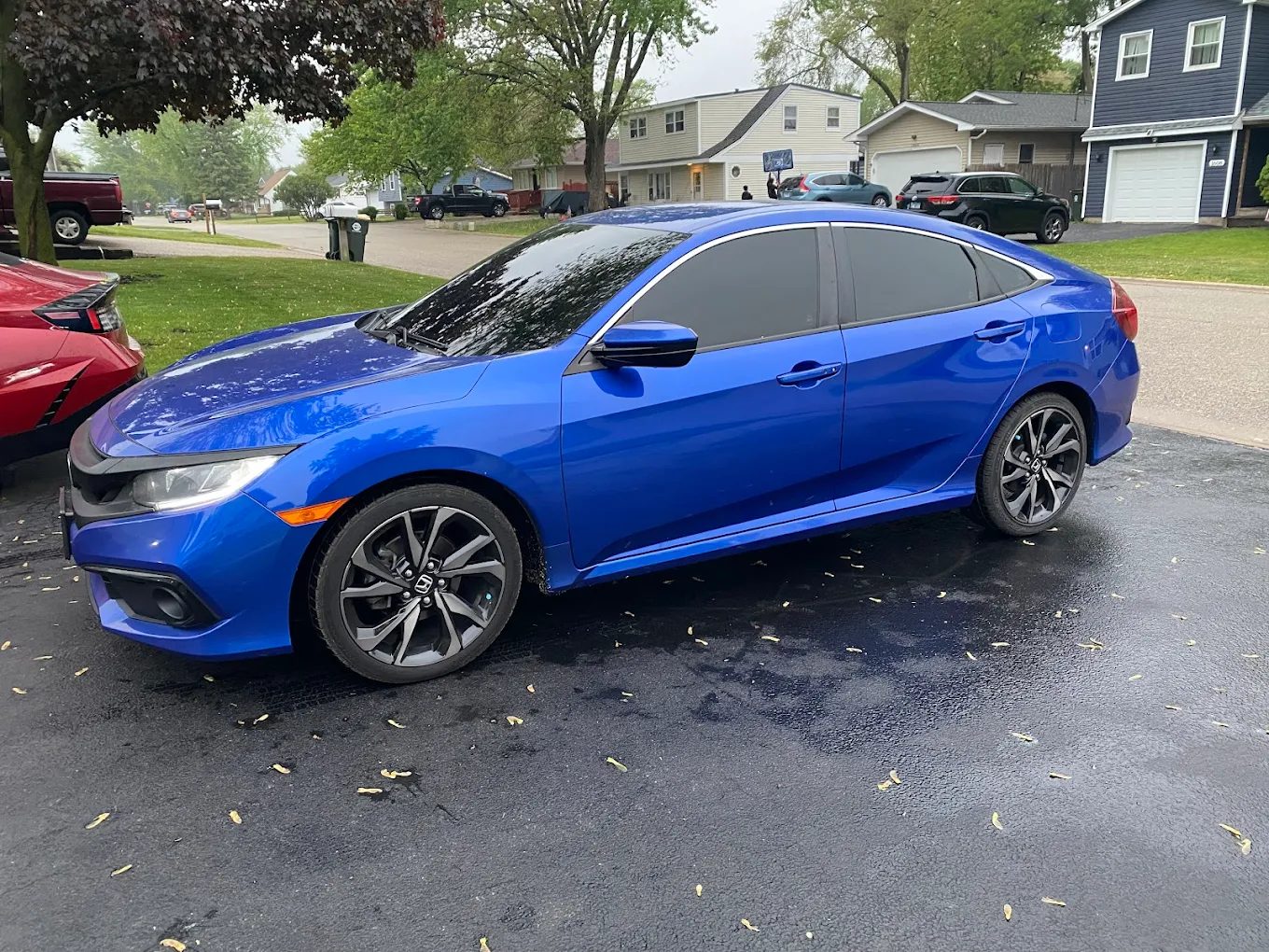 Blue Honda Civic with tinted windows