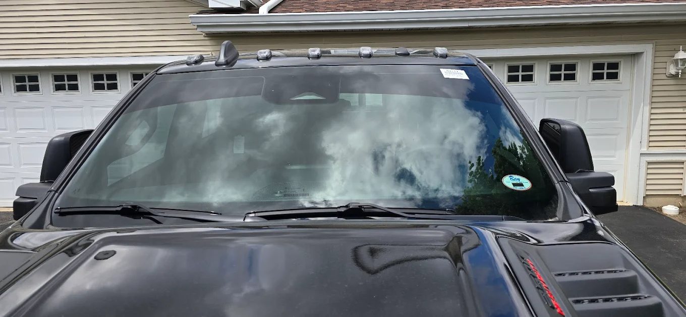 Truck windshield tint and sun strip
