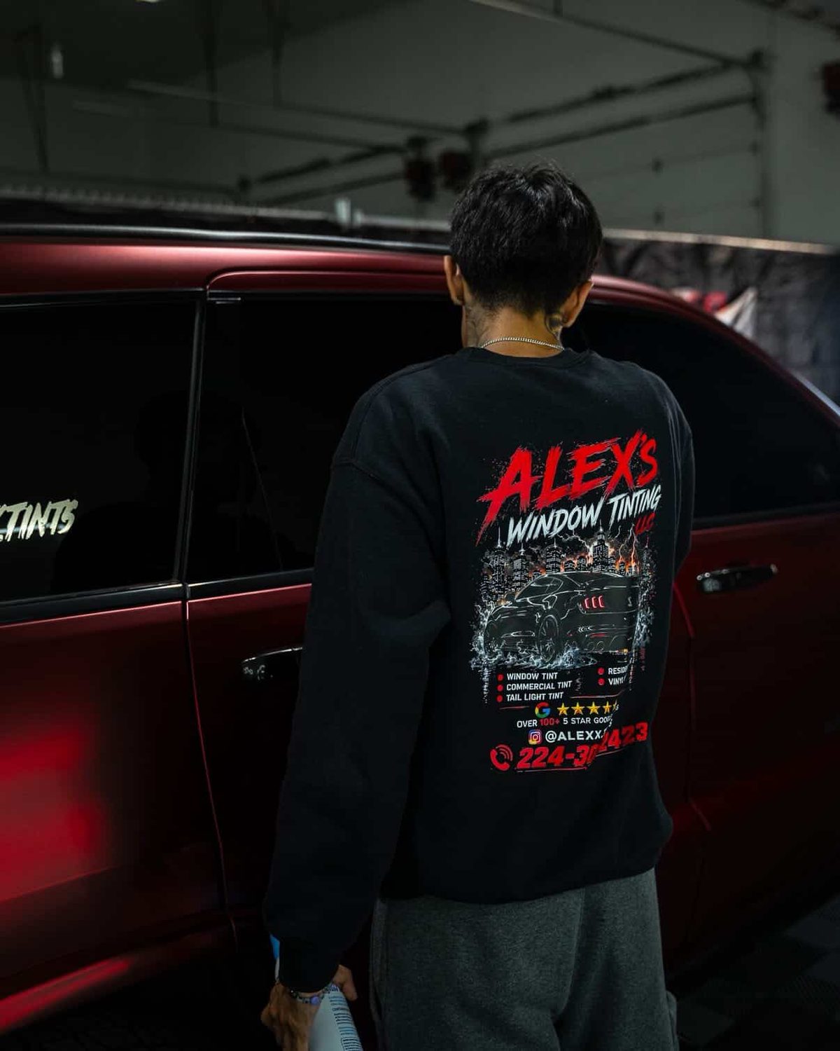 Alex's Window Tinting LLC shop shirt — window tint, commercial tint, tail light tint, vinyl